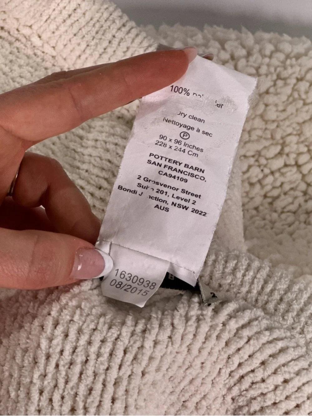 POTTERY BARN Chunky Knit Sherpa Backed Blanket Ivory Cream Queen 90x96